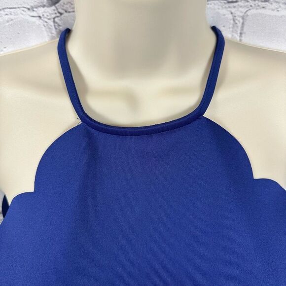 Hudson Gray Scalloped-Edge Navy Halter Tank Top Stretch Round Neckline S NWT - Picture 4 of 7